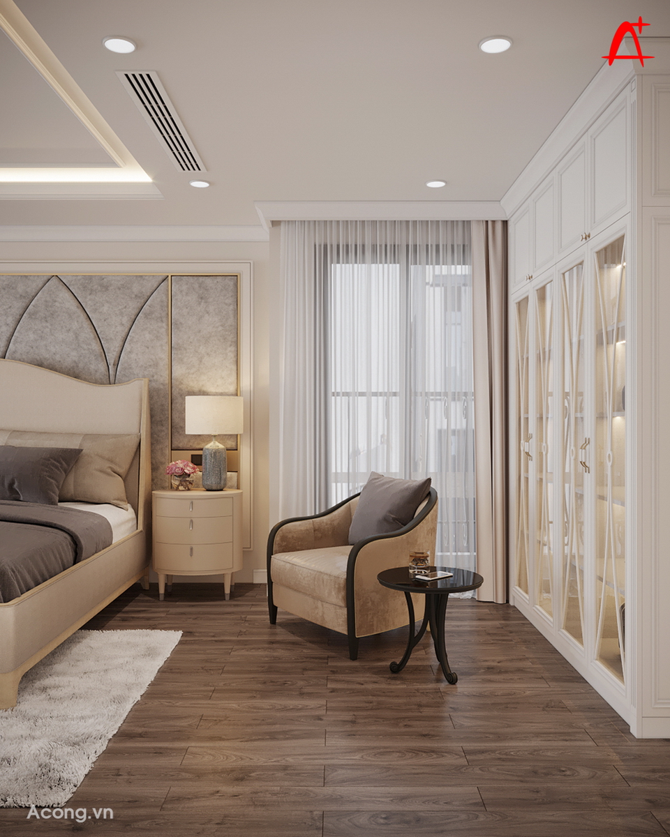 Thiết kế nội thất biệt thự đơn lập Lideco tân cổ điển và hiện đại: phòng ngủ master